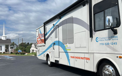 Choices Pregnancy Center mobile care unit in the parking lot of the church